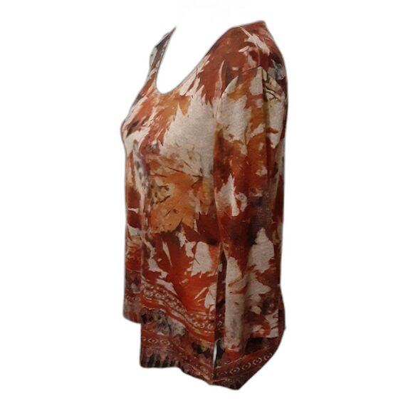 Energe world wear Fall tone pullover top 3/4 sleeves leaf pattern sz L - Picture 2 of 5